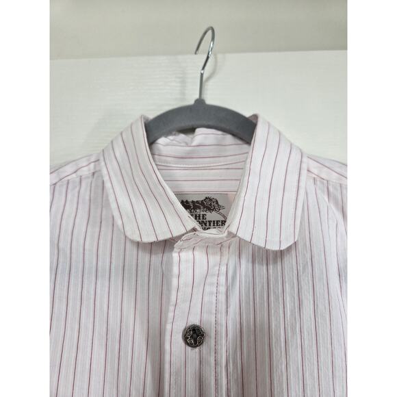 Old Frontier Clothing Co. Western Cream Red Stripe Club Collar Shirt Men's Small - Picture 3 of 14